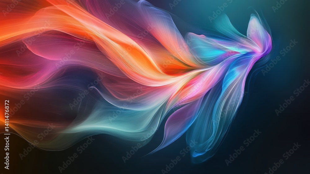 Obraz premium Abstract colorful smoke trails flow, a vibrant and ethereal design. Perfect background for web design, technology, or creative projects.