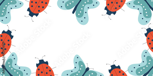 Charming cartoon ladybugs and butterflies create a cheerful border, perfect for any occasion