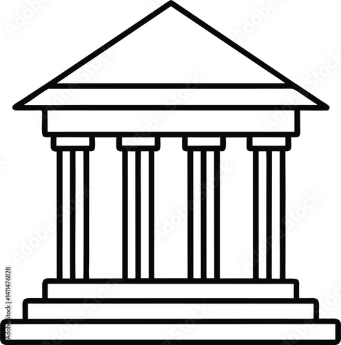 Bank Building Outline Icon Line Art Drawing Vector | Finance, Money & Institution Symbol