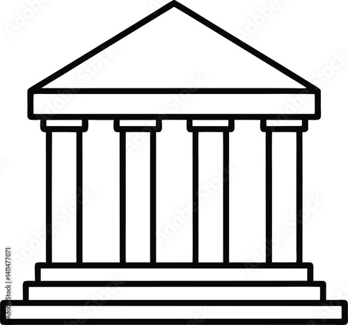 Bank Building Outline Icon Line Art Drawing Vector | Finance, Money & Institution Symbol