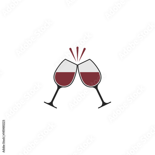 Icon of two clinking glasses of wine. Clink, cheers and toasting. Vector illustration on white background.