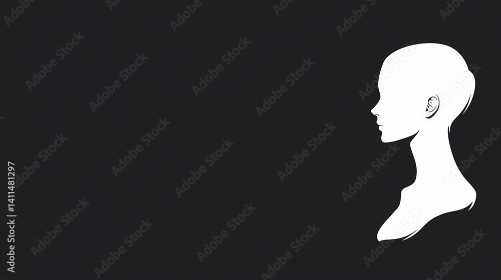 Woman's profile, minimalist art, dark background, design element Woman's profile, minimalist art, dark background, design element