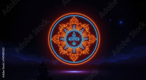 Cyberpunk Chhath Puja Sun Worship