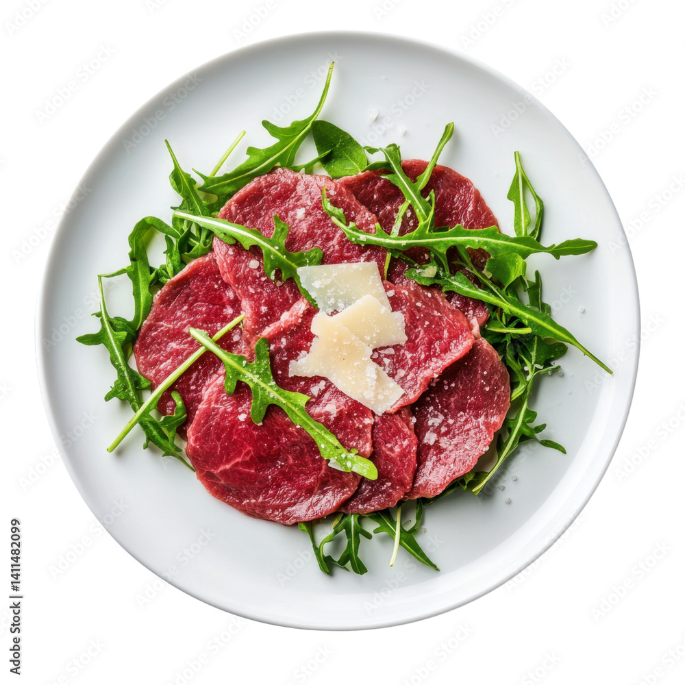 Fresh Beef Carpaccio with Arugula and Parmesan Cheese Garnish Fresh Beef Carpaccio with Arugula and Parmesan Cheese Garnish