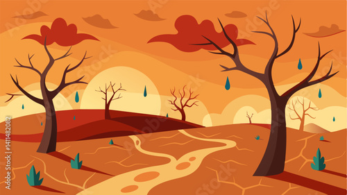 The air is heavy with the scent of desperation as the trees fight to survive in the unforgiving drought.. Vector illustration