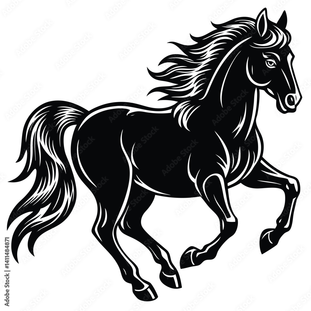 Black Stallion Running Dynamic Pose Vector Illustration Black Stallion Running Dynamic Pose Vector Illustration