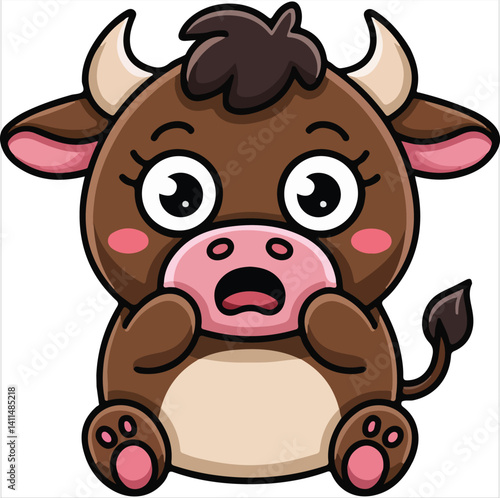 Cute and Funny Bull happy Bull Face cartoon Vector icon character illustrator art