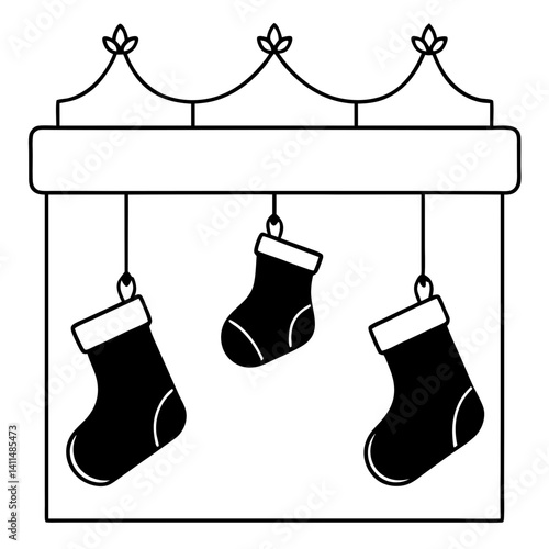 silhouette of Christmas stockings hanging on a mantelpiece 