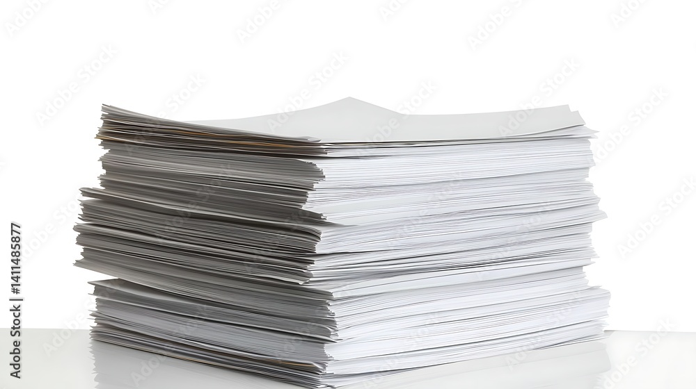 Stack Of White Paper Reams For Office Work Efficiency Documents And Printing Reports On Table Desk Overload Concept On Isolated Background Stack Of White Paper Reams For Office Work Efficiency Documents And Printing Reports On Table Desk Overload Concept On Isolated Background