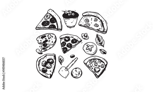 Seamless pizza sketch wallpaper vector illustration