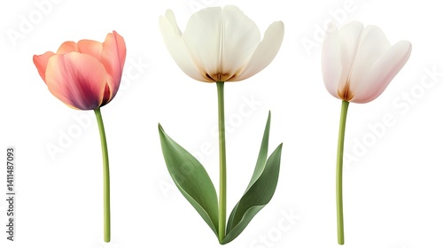 Wallpaper Mural Three Beautiful Tulip Flowers Isolated On White Background Torontodigital.ca