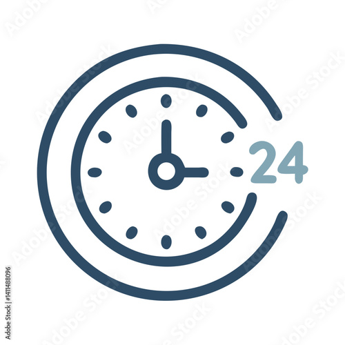 24h Clock Icon Representing Round-the-Clock Service or Continuous Availability