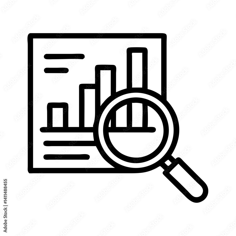 Bar Chart with Magnifier Icon Representing Data Analysis or Insights Bar Chart with Magnifier Icon Representing Data Analysis or Insights