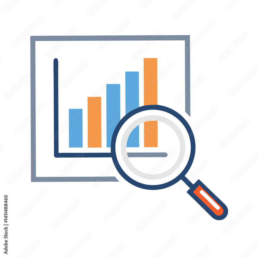 Bar Chart with Magnifier Icon Representing Data Analysis or Insights Bar Chart with Magnifier Icon Representing Data Analysis or Insights