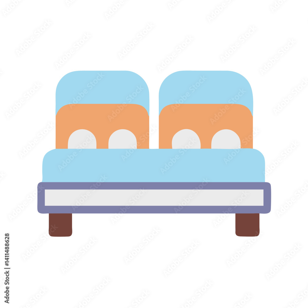 Bed with Pillows Icon Representing Guest Room or Sleeping Arrangement Bed with Pillows Icon Representing Guest Room or Sleeping Arrangement