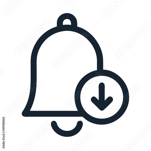 Bell with Down Arrow Icon Representing Mute or Sound Off Function