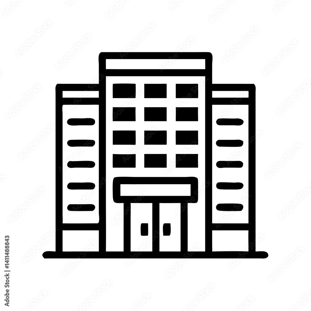 Building Icon Representing Hotel Structure or Accommodation Facility