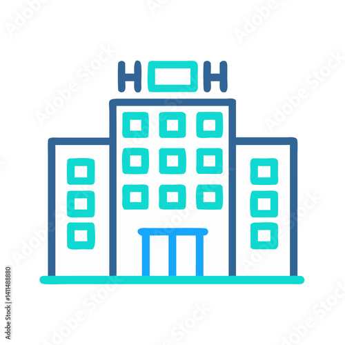 Building Icon Representing Hotel Structure or Accommodation Facility