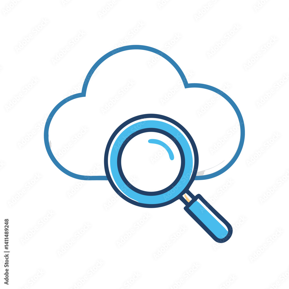 Cloud with Magnifier Icon Representing Cloud Search or Online Data Lookup