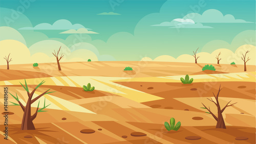 The field once a source of sustenance and life now lays and forsaken a shell of its former self with nothing but dust and debris to show for its former glory.. Vector illustration