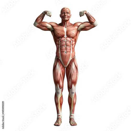 muscular male body, Full Human Muscular System Anatomical Illustration for Educational or Medical Use, generative ai