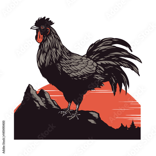 Ayam Cemani vector art flat graphic illustration