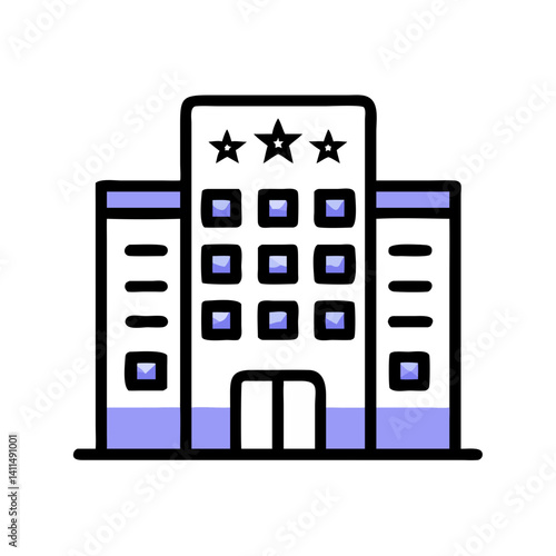 Hotel Building Icon Representing Lodging or Tourist Accommodation Facility