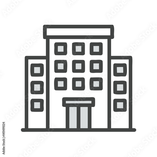 Hotel Building Icon Representing Lodging or Tourist Accommodation Facility