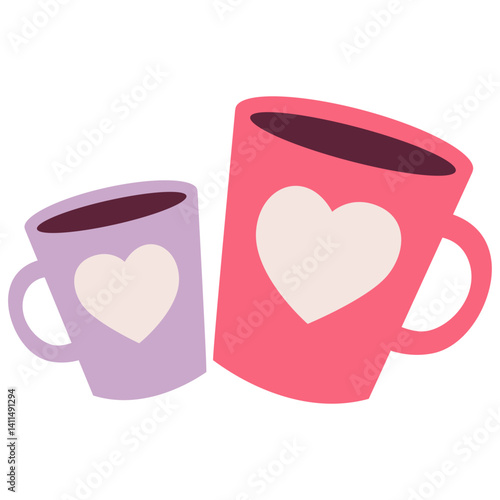 Purple and pink mug with heart spilling out red and pink love hearts. Great for Valentine’s Day, romantic design, greeting cards, digital stickers, or seasonal celebration illustrations.