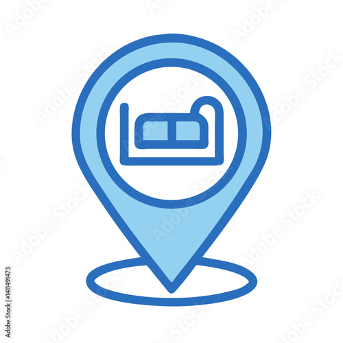 Location Pin with Bed Icon Representing Hotel or Accommodation Location