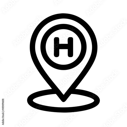 Location Pin with H Icon Representing Hotel Position or Accommodation Marker