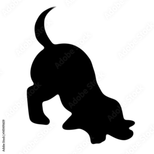 a dog playing with two front legs bending black silhouette illustration