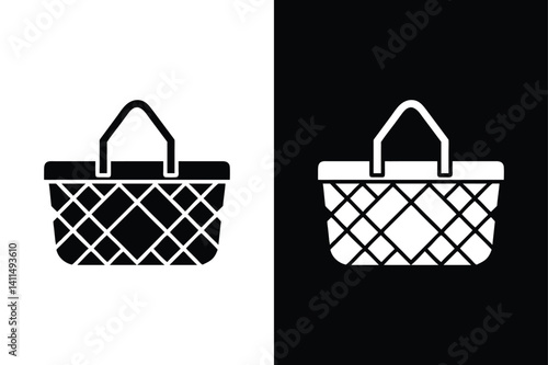 Wicker Picnic Basket Icon. Flat Vector Silhouette for Spring Designs