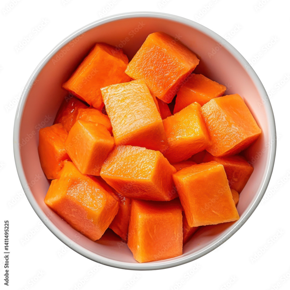 Freshly Cut Orange Cubes of Sweet and Juicy Papaya in Bowl Freshly Cut Orange Cubes of Sweet and Juicy Papaya in Bowl
