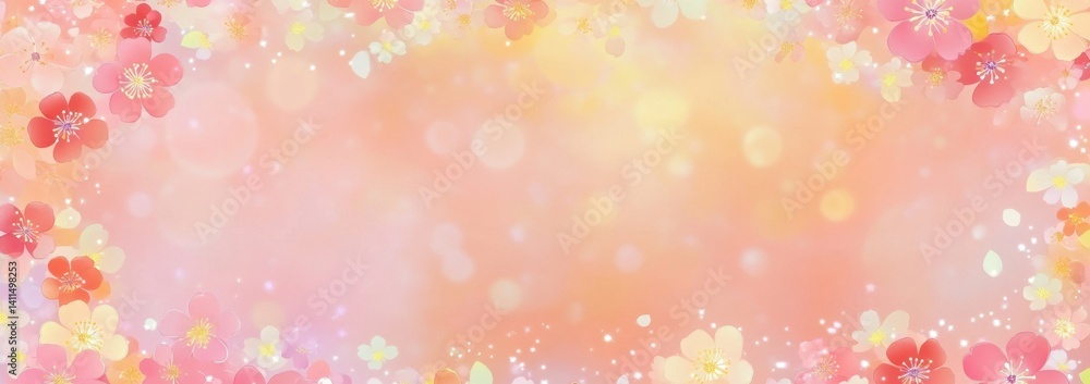 Soft pastel floral background with bright blooming flowers and gentle bokeh effects Soft pastel floral background with bright blooming flowers and gentle bokeh effects