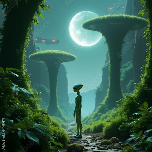 alien in a green forest planet