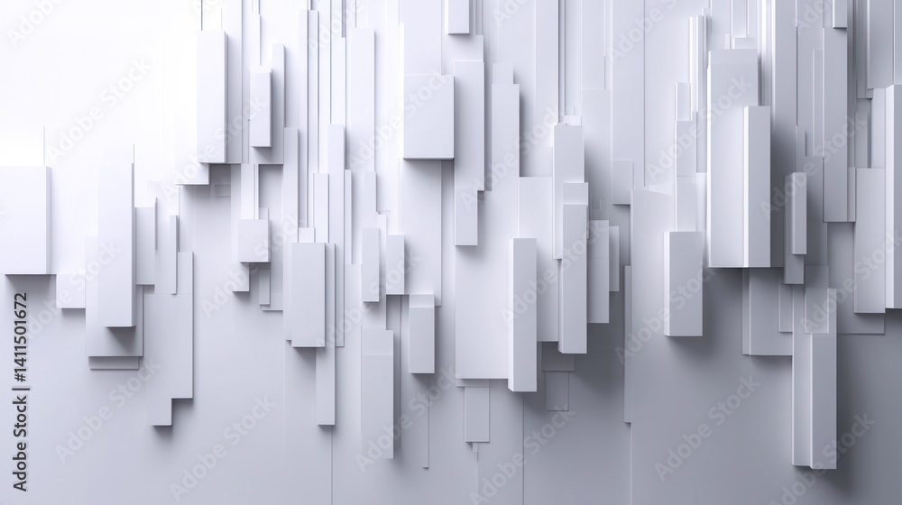 Abstract white geometric wall, layered blocks, futuristic architecture Abstract white geometric wall, layered blocks, futuristic architecture