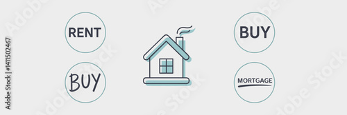 Minimalist real estate icons featuring house, rent, buy, and mortgage symbols – Perfect for property marketing, real estate websites, or homeownership branding.