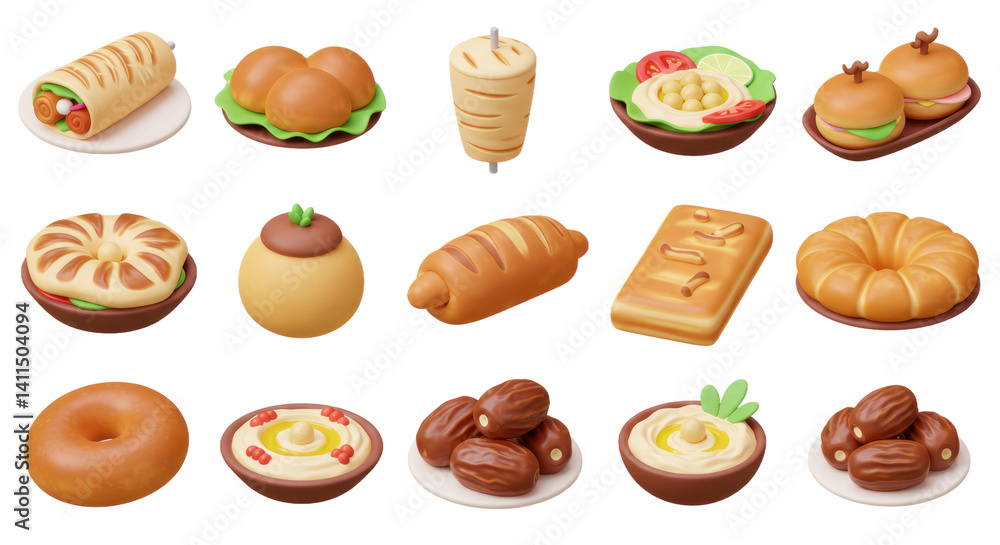 Assorted 3D Rendered Food Items Breads, Pastries, and Dishes Assorted 3D Rendered Food Items Breads, Pastries, and Dishes