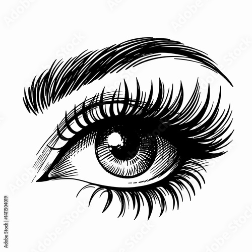 Eye illustration showcasing detailed lashes and iris design  