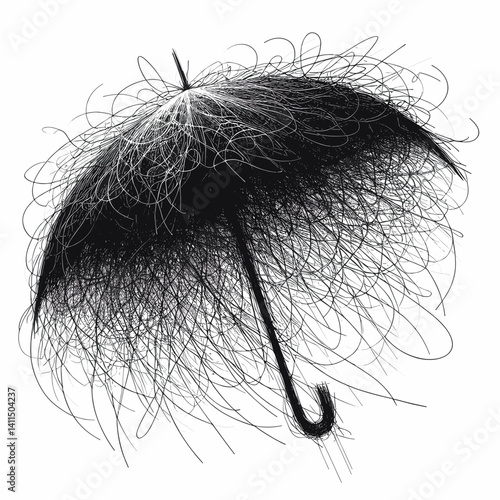 Artistic umbrella design with whimsical hair-like details  