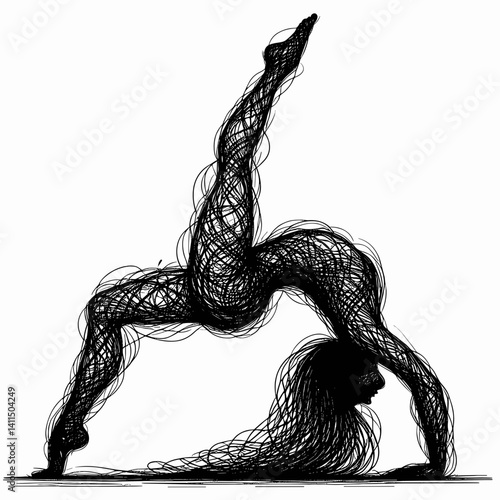 Silhouette of a woman stretching in a yoga pose on a simple background  