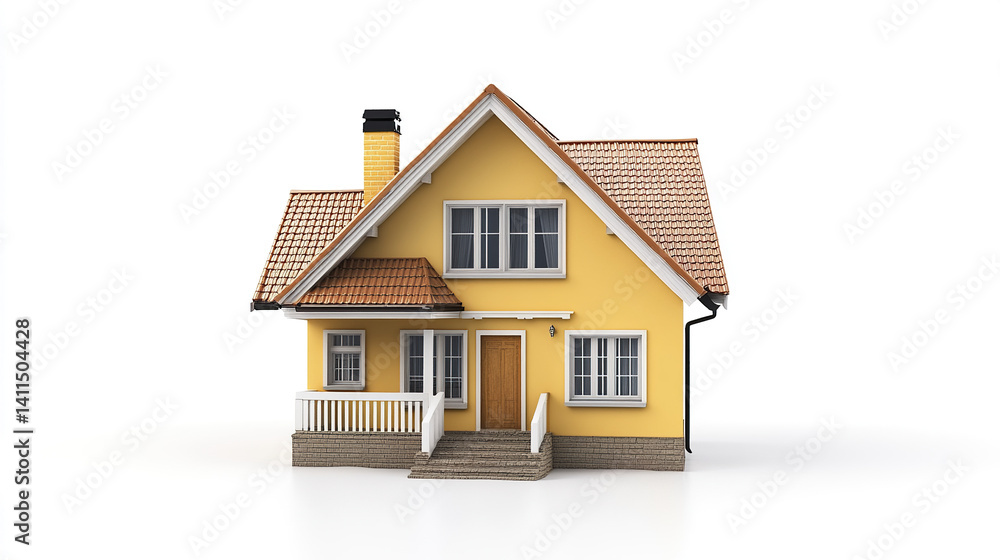 Yellow house with gabled roof on white background Yellow house with gabled roof on white background