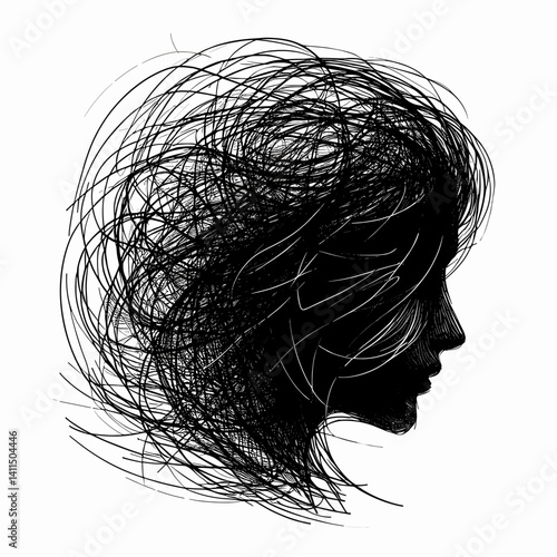 Abstract silhouette of a woman with flowing hair  