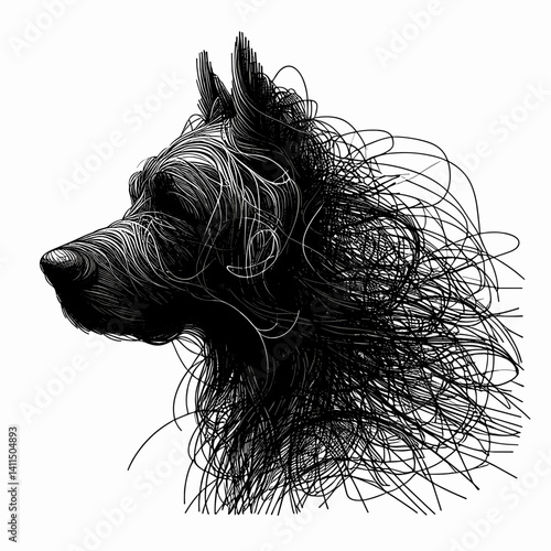 Artistic illustration of a dog profile with flowing lines  