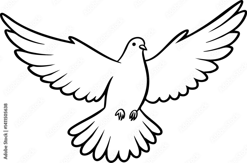 Obraz premium Simple black and white line drawing of a flying dove with its wings spread ready for various creative designs and projects.