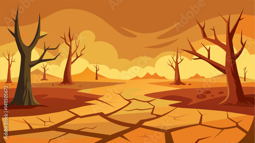 The land was scorched and cracked a harsh reminder of the crippling effects of drought.. Vector illustration