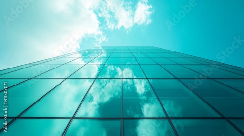 Wallpaper Mural Teal Glass Skyscraper Reflecting Clouds Under Blue Sky Torontodigital.ca