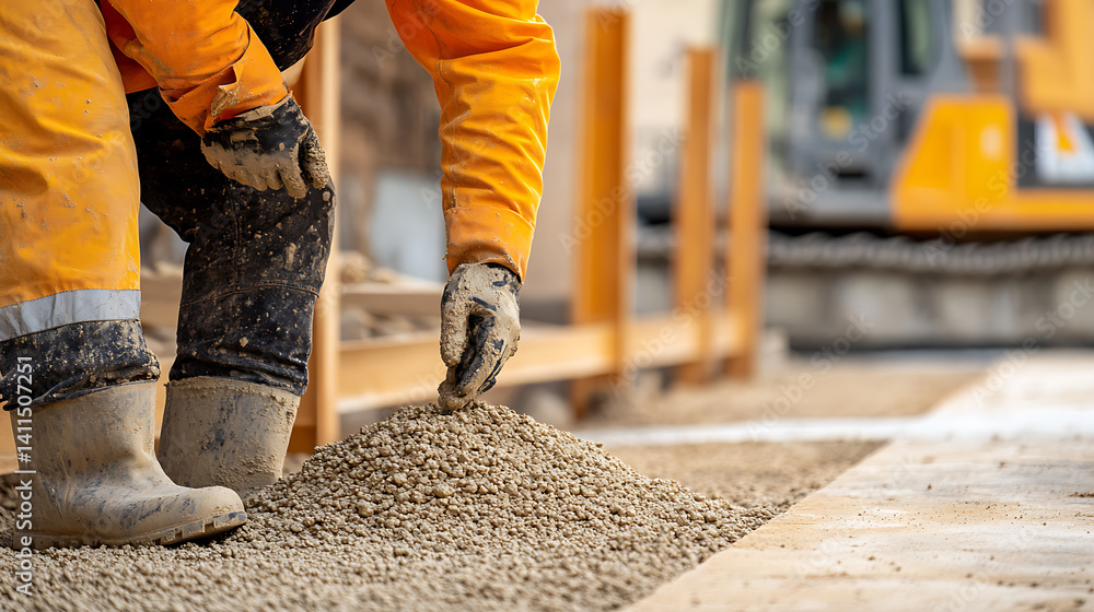 Construction worker preparing cement mix for building. Featuring cement preparation and construction Construction worker preparing cement mix for building. Featuring cement preparation and construction