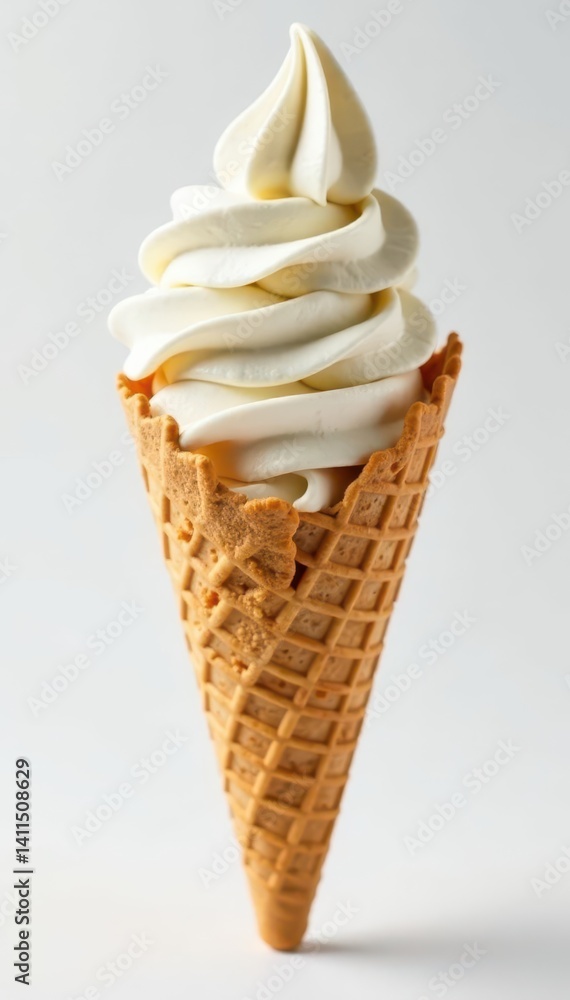 Inverted empty ice cream cone, showing interior, against white, detail, texture